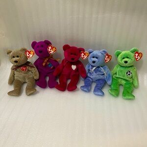 Ty Original Beanie Babies Bear Set – 5 Different Bears w/ Tags 1999, PE Pellets